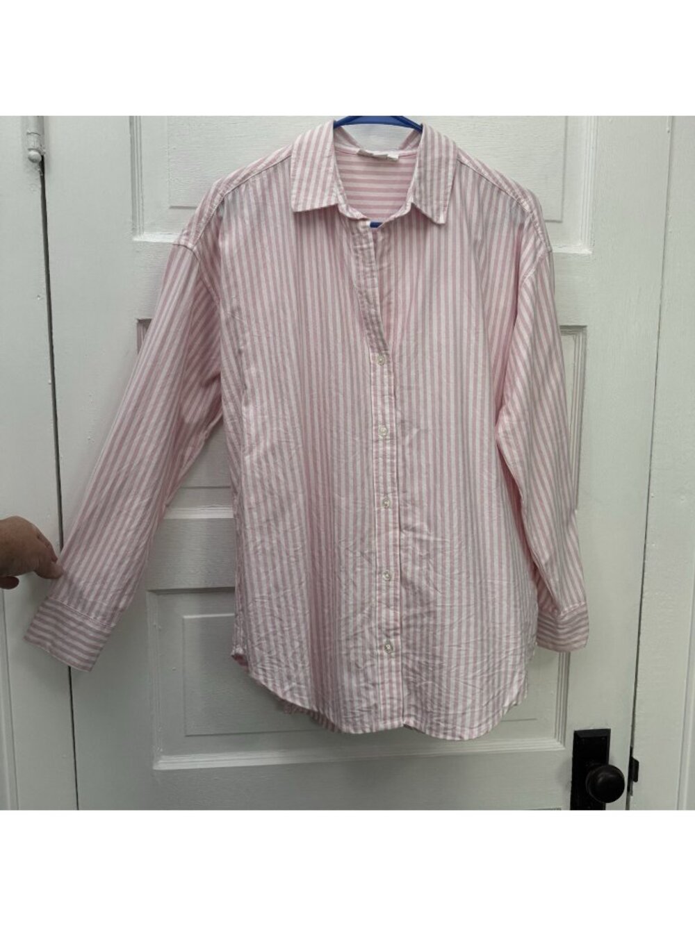 Beachlunchlounge Women’s S Pink White Stripe Cotton Button Down Shirt